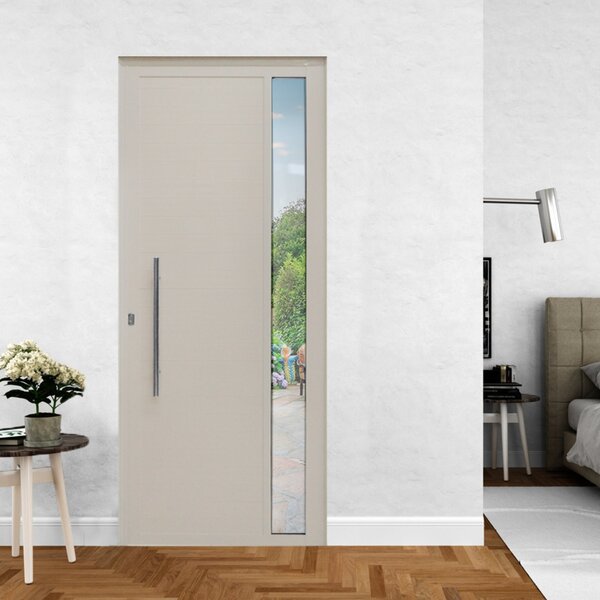 Porta De Alumínio Lambril 210x100cm Visor E Puxador Hale Esqu