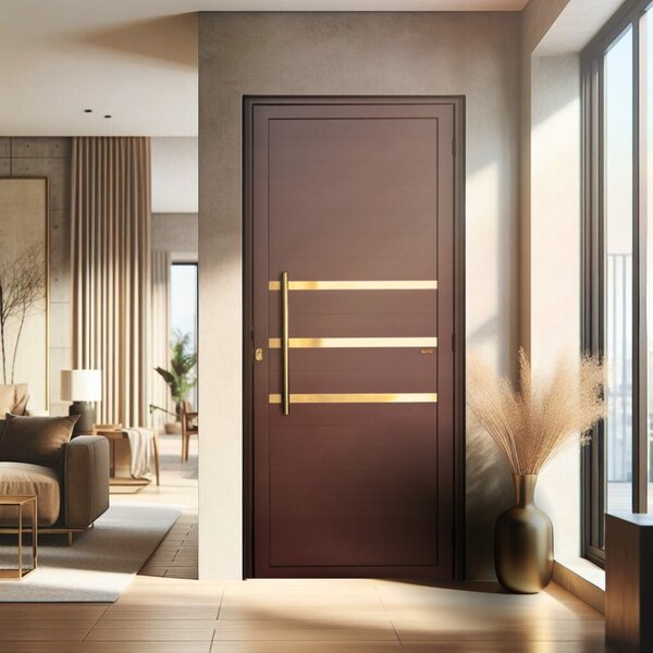 Porta De Aluminio Lambril 210x80cm Frisada Com Puxador Super