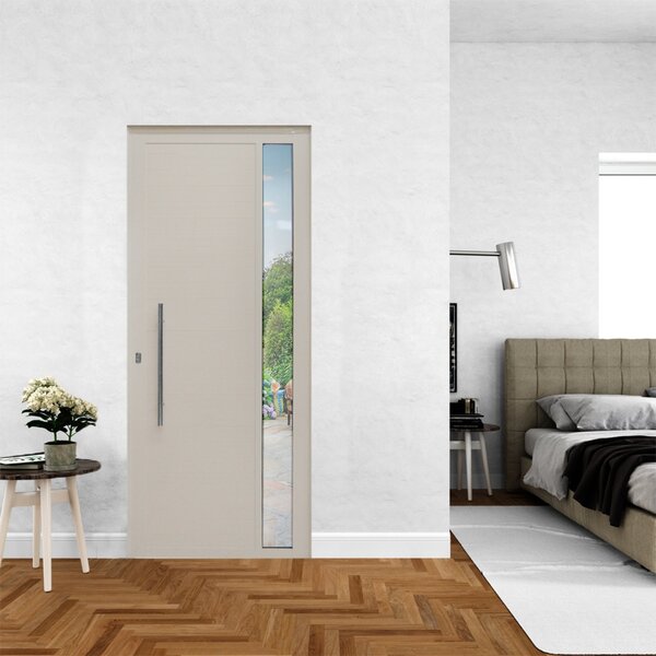 Porta De Alumínio Lambril 210x80cm Visor E Puxador Hale Esqua