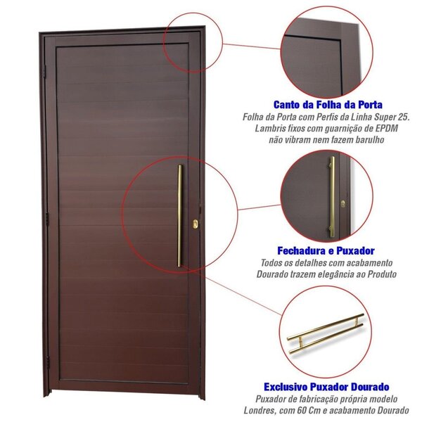 Porta De Aluminio Lambril 210x90cm Com Puxador Super Abertura