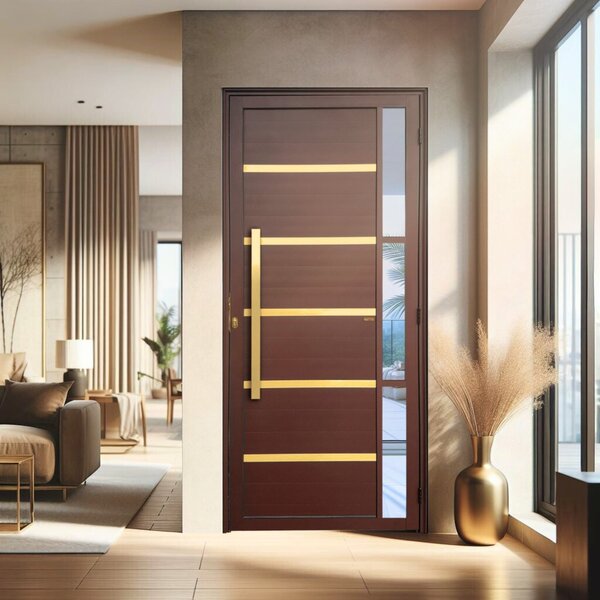 Porta De Aluminio Lambril 210x90cm Com Puxador Super Miraggio