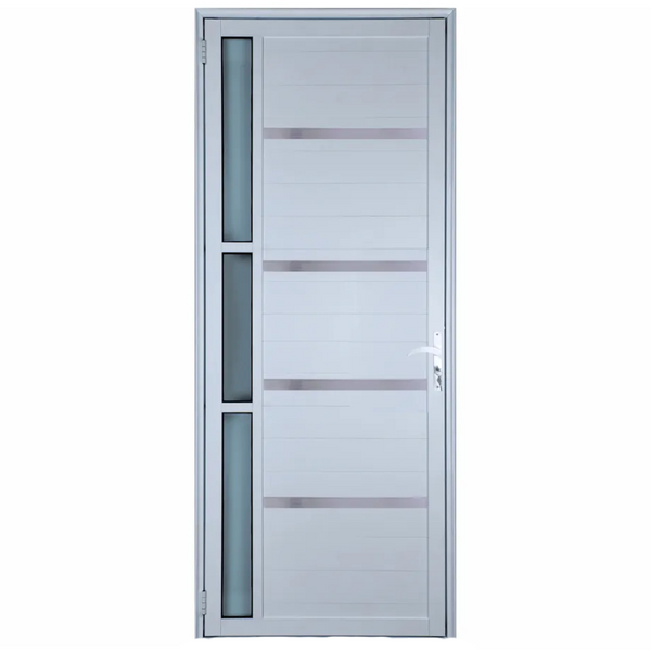Porta De Aluminio Lambril Branco Com Maçaneta, Vidro E Friso