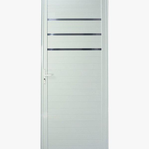 Porta De Alumínio Lambril Friso Branca Com Fechadura Direita