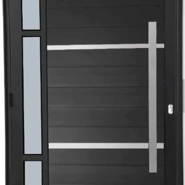 Porta De Aluminio Lambril Frisos Visor Lateral Com Puxador Li