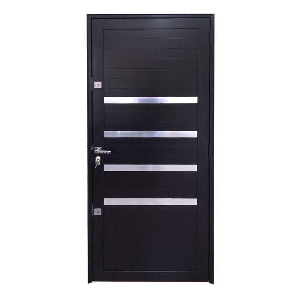 Porta De Alumínio Lambril Preto Com Maçaneta E Friso 2 Fechad