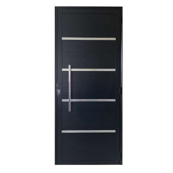 Porta De Alumínio Lambril Preto Com Puxador E Friso Linha 25