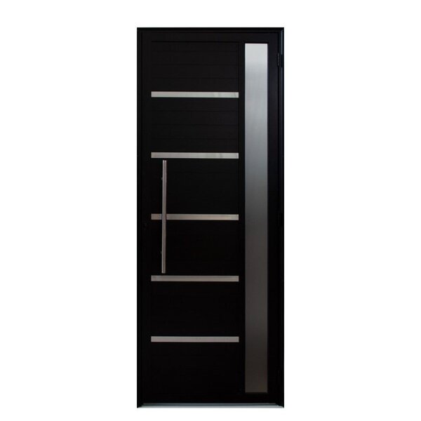 Porta De Alumínio Lambril Solara Preta Com Visor E Puxador 70