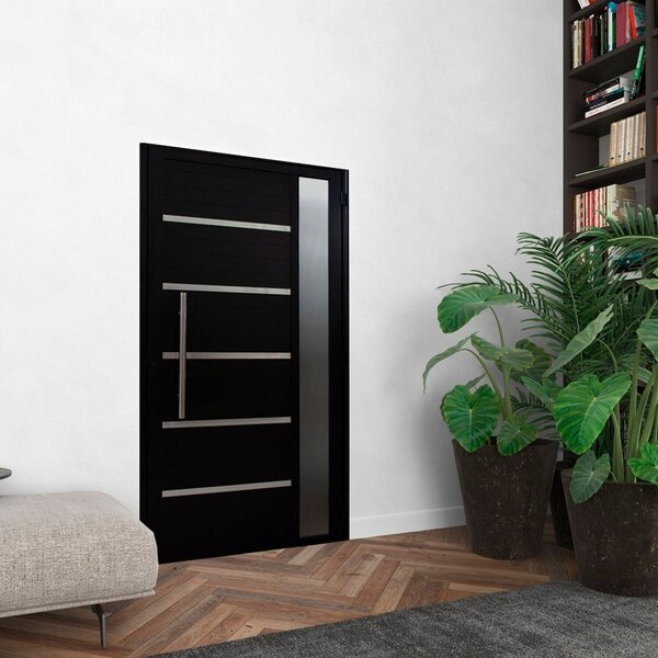 Porta De Alumínio Lambril Solara Preto Com Visor E Puxador 80 X
