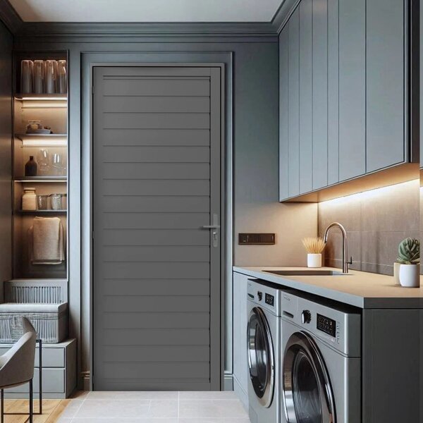 Porta De Aluminio Laminada 215x75cm - Cor: Preto Preto