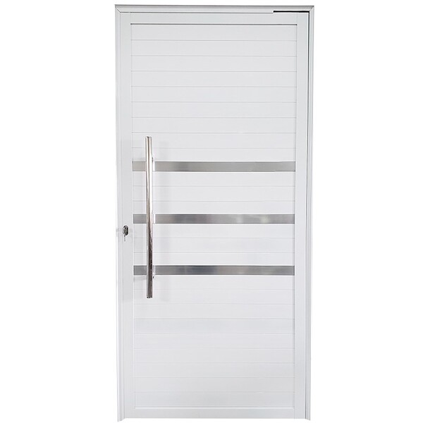 Porta De Alumínio Pivotante Branco Com Puxador E Friso Linha