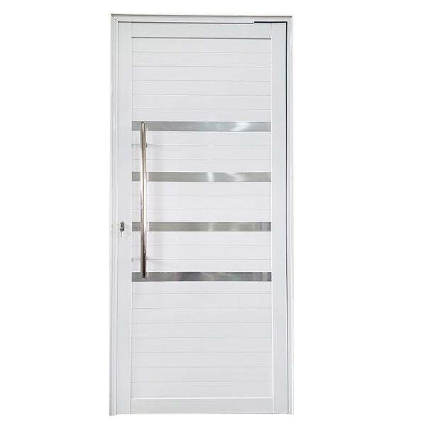 Porta De Alumínio Pivotante Branco Com Puxador E Friso Linha