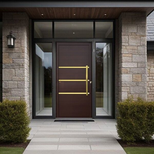 Porta De Aluminio Pivotante Lambril 210x100cm Com Puxador Sup