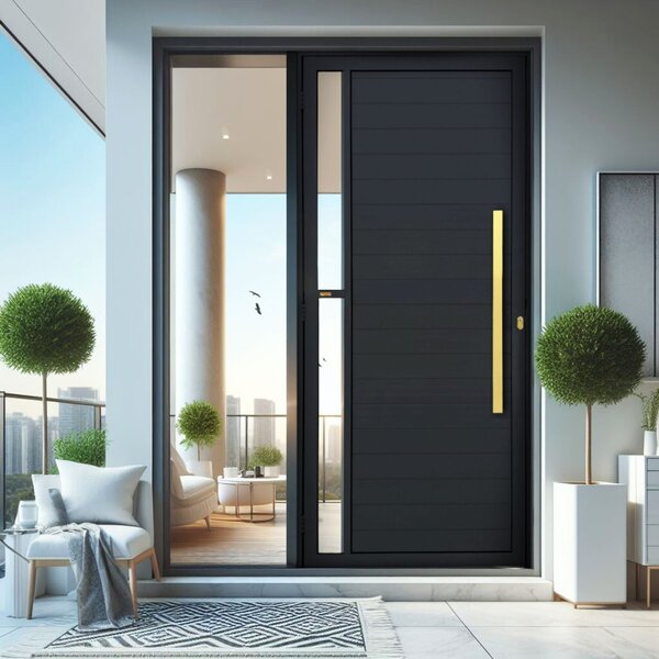 Porta De Aluminio Pivotante Lambril 210x100cm Com Puxador Sup