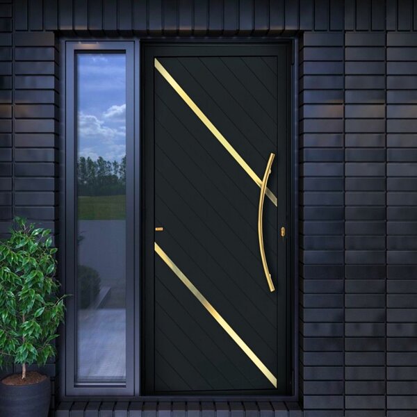 Porta De Aluminio Pivotante Lambril 210x120cm Com Puxador Sup