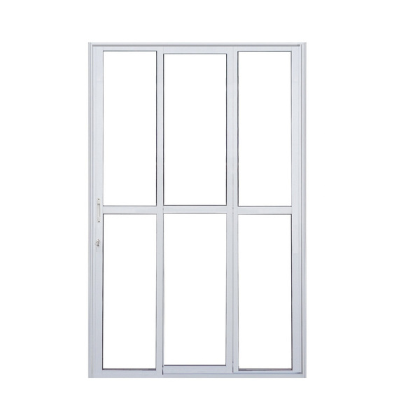 Porta De Alumínio Sacada 3 Folhas Branca Linha 25 Com Fechadu