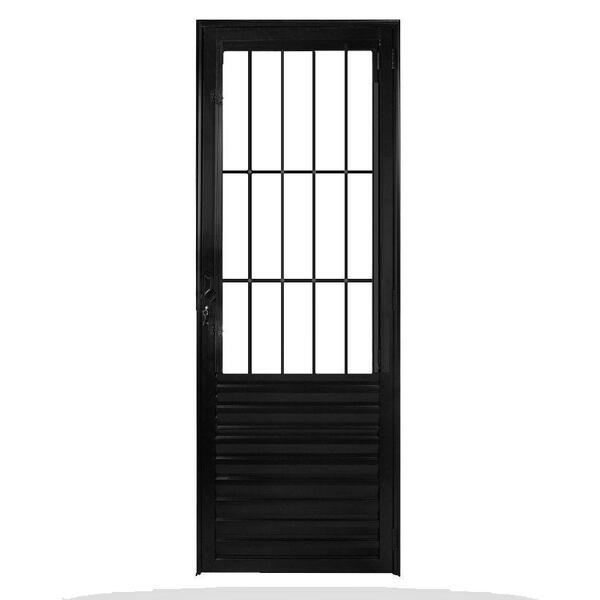 Porta De Alumínio Social C/grade Preto Maxx Direita 210x80