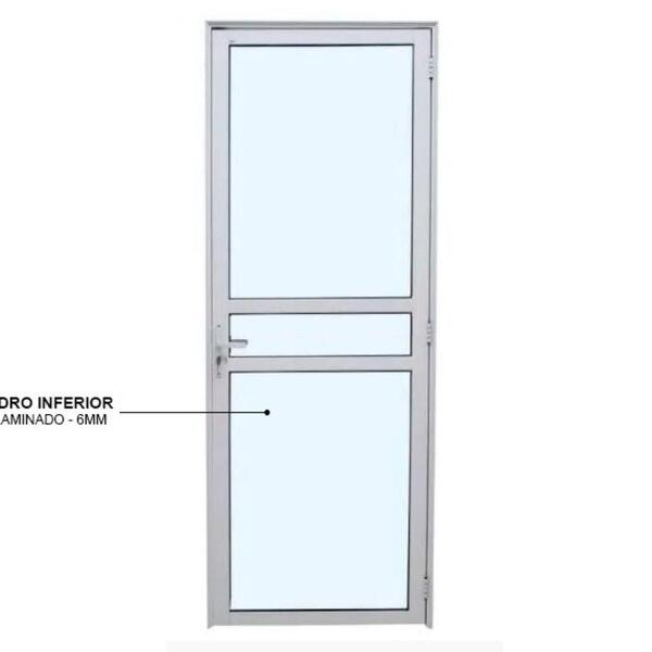 Porta De Alumínio Travessa Com Vidros Temperados Branca Esque