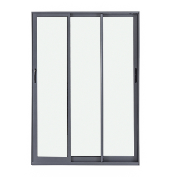 Porta Balcão de Correr 3 Folhas Alumínio Pintado Cinza com Vidro Transparente 2,14x1,50m Linha Vivace Artens