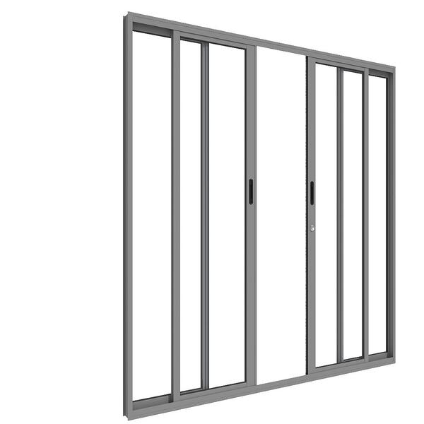 Porta De Correr 4 Folhas Alumínio Grafite Com Vidro Temperado