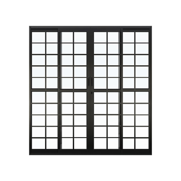 Porta de Correr 4 Folhas Quadriculada Alumínio Pintado Preto Abertura Central 2,10x2,00m Linha Palace Líder