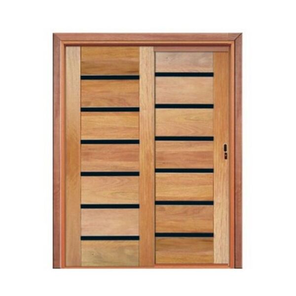 Porta De Correr  Friso Preto 2 Folhas Em Madeira Maciã§a Cedr