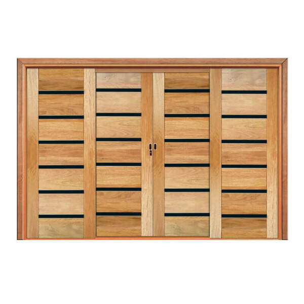 Porta De Correr  Friso Preto 4 Folhas Em Madeira Maciã§a Cedr