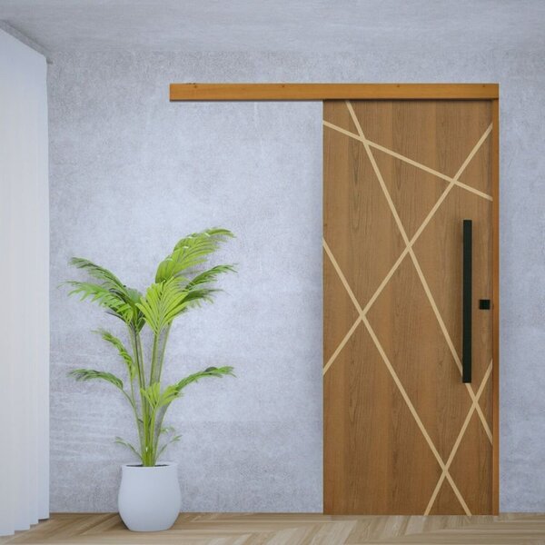 Porta De Correr Agatha Trilho Embutir Puxador Barra Chata 800