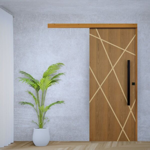 Porta De Correr Agatha Trilho Embutir Puxador Tubolar 800 Mm