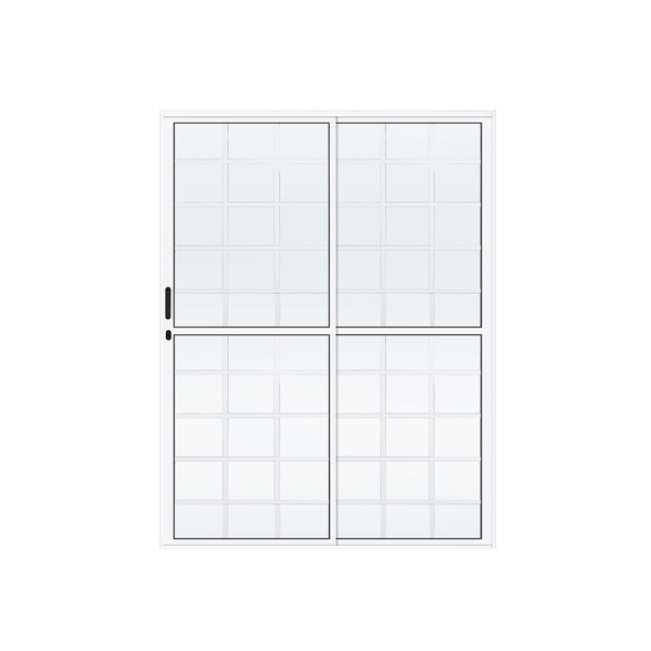 Porta de Correr 2 Folhas Quadriculada Alumínio Pintado Branco Lado Direito 2,10x1,60m Linha Palace Líder