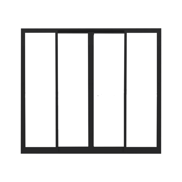 Porta de Correr Balcão 4 Folhas Alumínio Pintado Preto Sob Medida Abertura Central Linha 25 OGB Esquadrias