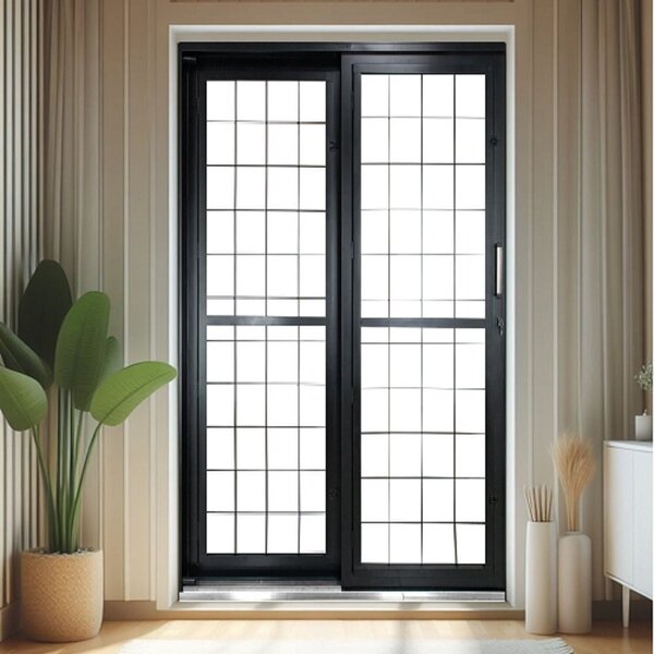 Porta De Correr De Aço 215x160cm Pantografica Grade Quadrada