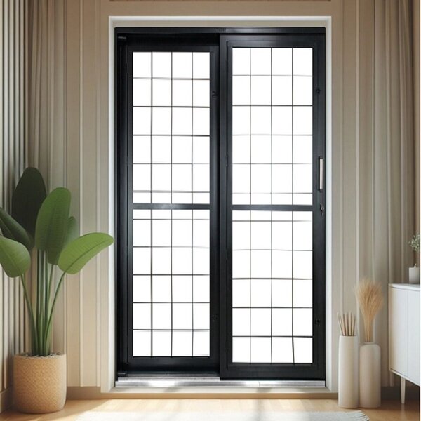 Porta De Correr De Aço 215x160cm Pantografica Grade Quadrada