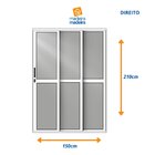 Porta De Correr De Aluminio 210x150cm 2 Folhas Moveis E 1 Fol