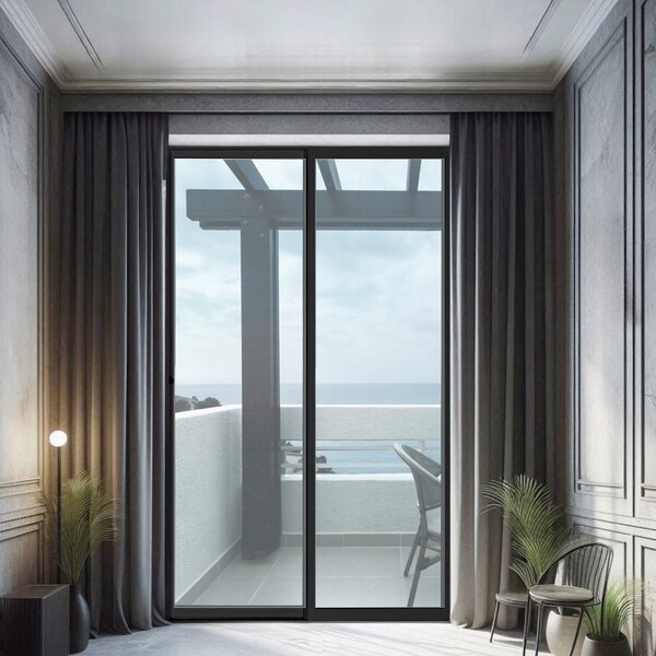 Porta De Correr De Aluminio 210x150cm 2 Folhas Moveis E 1 Fol