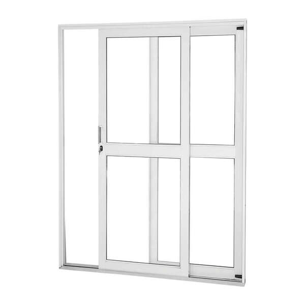 Porta De Correr Em Aço Branco 215x160x12 Cm 2 Folhas Direita