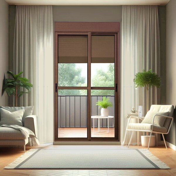 Porta De Correr Em Alumínio Com Persiana Manual 2 Folhas Vidr