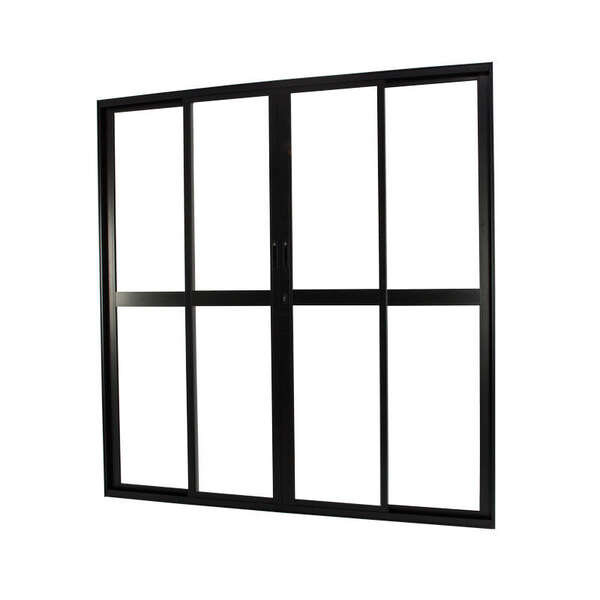 Porta De Correr Em Alumínio Preto 210x200x10 Cm 4 Folhas Vidr