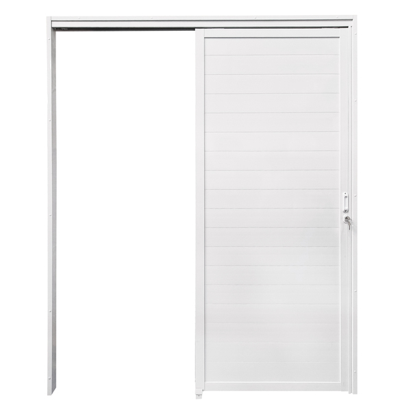 Porta de Correr Lambri 1 Folha Suspensa em Alumínio Pintado Branco com Fechadura 2,10x0,86m Linha Home 3A Alumínio