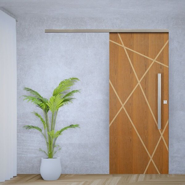 Porta De Correr Padrão Imbuia Agatha Trilho Vision Puxador Ba