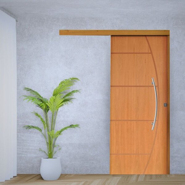 Porta De Correr Padrão Imbuia Belissima 6 Trilho Embutir Puxa