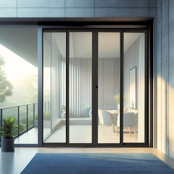 Porta De Correr Panoramica De Aluminio 210x200cm 2 Folhas Mov