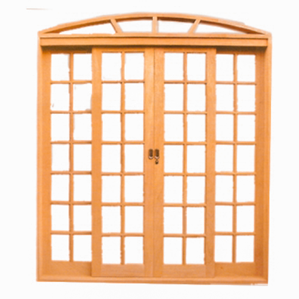 Porta De Correr Quadriculada Arco 4 Folhas Em Madeira Maciça