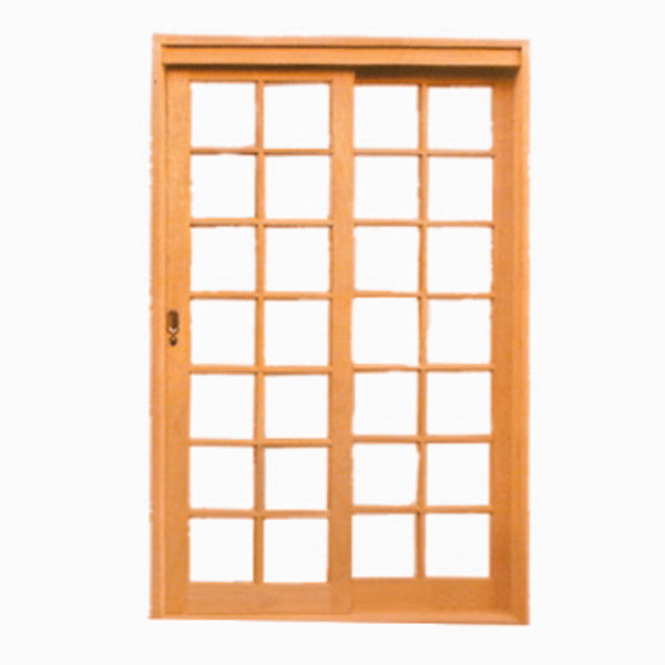 Porta De Correr Quadriculada Reta 2 Folhas Em Madeira Maciça