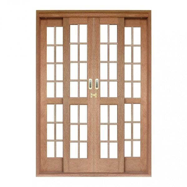 Porta De Correr Quadriculado 4 Folhas Cedro Arana 215cmx200cm