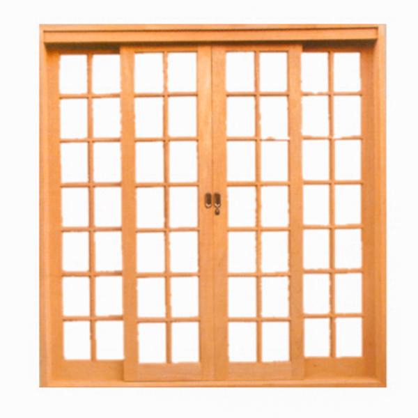 Porta De Correr Quadridulada Reta 4 Follhas Em Madeira Maciça