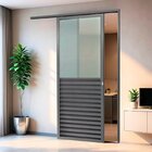 Porta De Correr Suspensa 210x100cm Meia Veneziana Meia Vidro