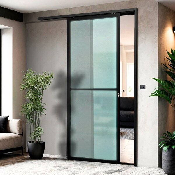 Porta De Correr Suspensa 210x100cm Vidrao Esq L.25 Brimak Pre