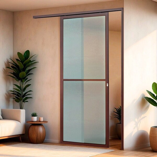 Porta De Correr Suspensa 210x90cm Vidrao Esq L.25 Brimak Aber