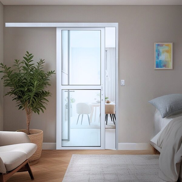 Porta De Correr Suspensa De Aluminio 215x90cm Com Vidro Tempe