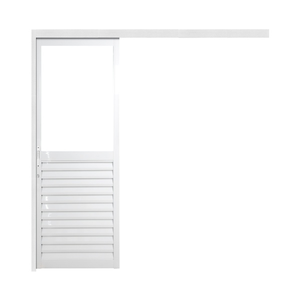 Porta de Correr Suspensa Veneziana de Alumínio Branco com Vidro Lado Esquerdo 2,10x0,80m CRV
